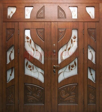 Элитная двухстворчатая дверь с витражным стеклом ДВТ-173 в Пскове