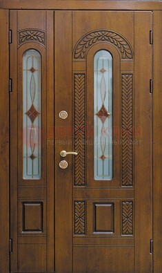 Темная стальная дверь с виноритом и стеклом ДВТ-179 в Пскове