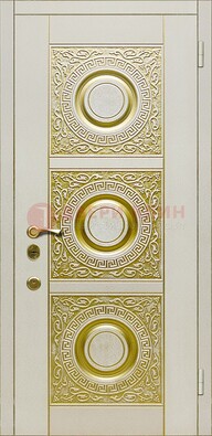 Белая входная дверь с виноритом и рисунком ДВТ-17 в Пскове