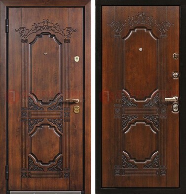 Коричневая железная дверь с виноритом и узором ДВТ-211 в Пскове
