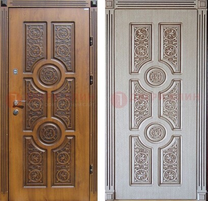 Коричневая входная дверь с виноритом и узором ДВТ-212 в Пскове