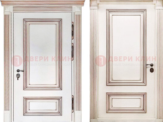 Белая металическая дверь с виноритом для дома ДВТ-239 в Пскове