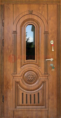 Классическая стальная дверь Винорит со стеклом и узором ДВТ-261 в Волгограде