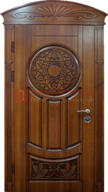 Коричневая стальная дверь с виноритом ДВТ-7 в Пскове