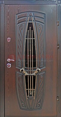 Стальная коричневая дверь с виноритом и МДФ ДВТ-83 в Пскове