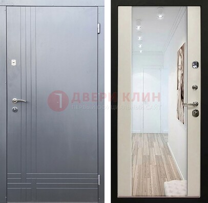 Стальная темная дверь cо светлой МДФ с зеркалом ДЗ-101 в Пскове