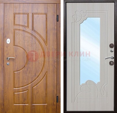 Коричневая металлическая дверь c МДФ с узором и зеркалом ДЗ-105 в Пскове