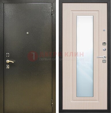 Входная темная дверь c порошковым покрытием и МДФ Белый дуб и зеркалом ДЗ-112 в Пскове