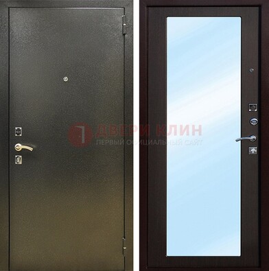 Входная темно-серая дверь c порошковым покрытием и МДФ с зеркалом ДЗ-114 в Пскове