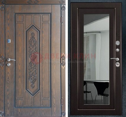 Уличная коричневая дверь c виноритом и МДФ Венге с зеркалом ДЗ-116 в Пскове