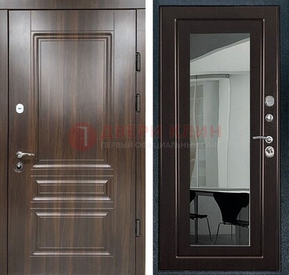 Железная коричневая дверь с МДФ Венге c зеркалом ДЗ-124 в Пскове