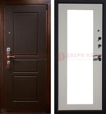 Коричневая железная дверь с панелями МДФ и зеркалом ДЗ-133 в Пскове