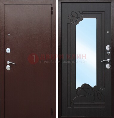 Коричневая стальная дверь с зеркалом ДЗ-18 в Пскове