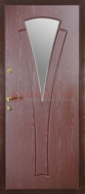 Бордовая металлическая дверь с зеркалом МДФ внутри ДЗ-1 в Пскове