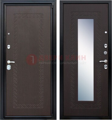Темная стальная дверь с зеркалом ДЗ-20 в Пскове