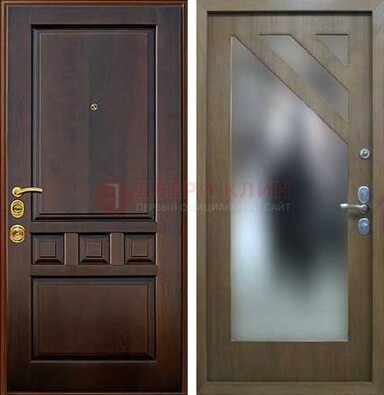 Темная входная дверь с зеркалом МДФ внутри ДЗ-25 в Пскове