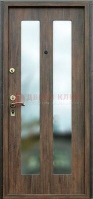 Коричневая железная дверь с зеркалом ДЗ-28 в Пскове