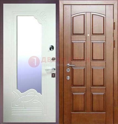 Коричневая железная дверь с зеркалом ДЗ-39 в Пскове
