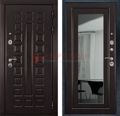 Темная металлическая дверь с зеркалом МДФ внутри ДЗ-4 в Раменском