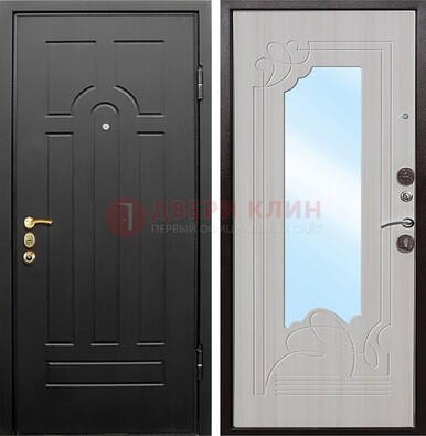 Темная входная дверь с МДФ Беленый дуб и зеркалом ДЗ-58 в Пскове