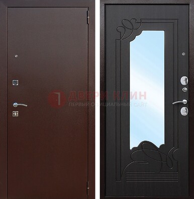 Входная дверь с порошковым напылением Медный антик/Венге с зеркалом ДЗ-64 в Пскове