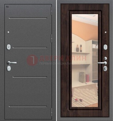 Серая стальная дверь с зеркалом винорит внутри ДЗ-6 в Пскове