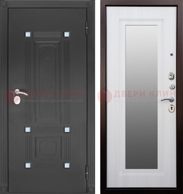 Стальная черная дверь МДФ с зеркалом ДЗ-76 в Пскове