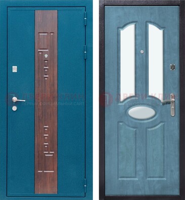 Голубая металлическая дверь МДФ с тремя зеркальными вставками ДЗ-78 в Пскове