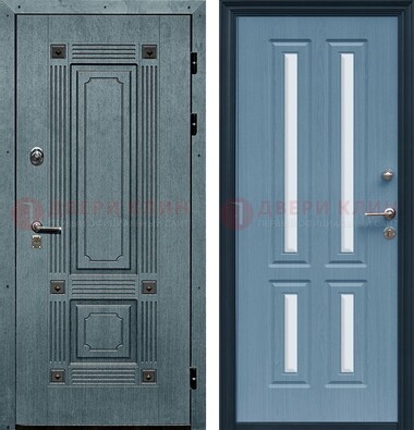 Голубая филенчатая дверь с МДФ и зеркальными вставками внутри ДЗ-80 в Пскове