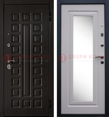 Металлическая дверь с белыми МДФ и зеркалом ДЗ-83 в Пскове
