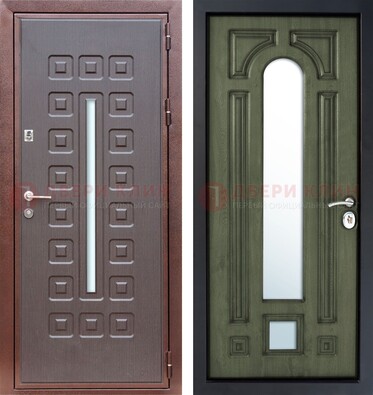 Металлическая дверь МДФ со стеклянной вставкой снаружи и зеркальными внутри ДЗ-84 в Пскове
