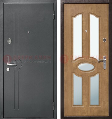 Железная серая дверь с порошковым напылением и МДФ с зеркалом ДЗ-90 в Пскове