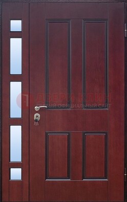 Красная входная полуторная дверь со стеклом ПЛ-10 в Пскове