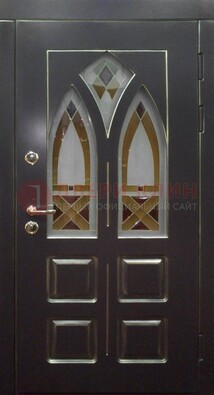 Чёрная железная дверь с МДФ и витражом ВЖ-27 в Гатчине